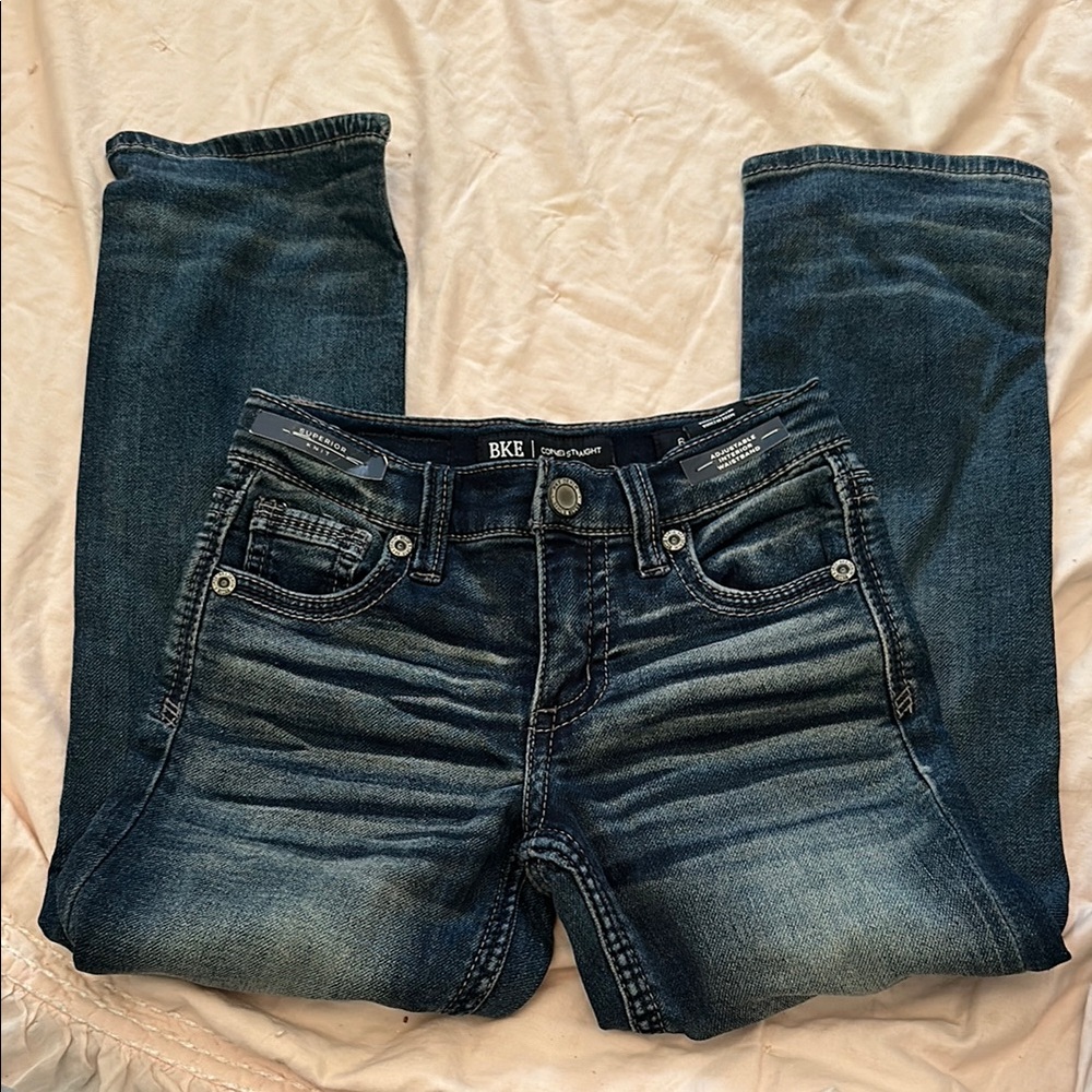 BKE Blue Straight-Leg Jeans with Stitching